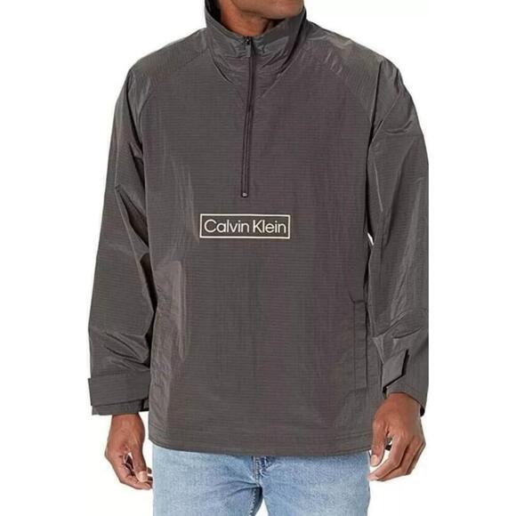 Men's Calvin Klein Black Windbreaker Half Zip Mock Neck Jacket SZ M MSRP $148